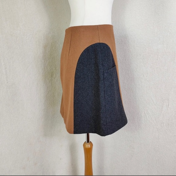 Boden Tan Brown & Grey Colourblock A-line Wool Blend Skirt With Pockets UK 12 - Picture 3 of 6